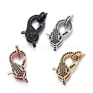 Brass Micro Pave Black & Green Cubic Zirconia Lobster Claw Clasp, Long-Lasting Plated, with Jump Rings, Snake Shape, Mixed Color, 23x12.5x7mm(ZIRC-Z011-19)