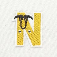 Computerized Embroidery Cloth Iron on/Sew on Patches, Costume Accessories, Appliques, Letter, Yellow, Letter.N, 39x34mm(DIY-K012-01-N)