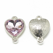 Alloy Glass Links connectors, Faceted, Heart, Platinum, Pearl Pink, 19.5x14x6.5mm, Hole: 1.5mm(PALLOY-T043-12mm-10)