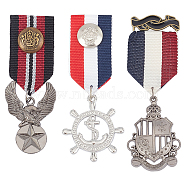 AHADERMAKER 3Pcs 3 Style Alloy Pendant Lapel Pin, Men's Polyester Brooch, Antique Bronze & Platinum, Medal & Eagle & Helm with Anchor, Mixed Color, 83~95x29~36x7.5~12.5mm, 1pc/style(JEWB-GA0001-04)