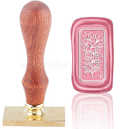 Wax Seal Stamp Set, Sealing Wax Stamp Solid Brass Head,  Wood Handle Retro Brass Stamp Kit Removable, for Envelopes Invitations, Gift Card, Rectangle, Floral Pattern, 9x4.5x2.3cm(AJEW-WH0214-063)