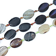 Natural Banded Agate/Striped Agate Beads Strands, Dyed & Heated, Oval, Black, 28~31x20~21x5~6mm, Hole: 2~2.5mm, about 11pcs/strand, 16.1 inch~16.3 inch(41~41.5cm)(G-I245-58C)