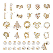 22Pcs 11 Style Alloy Stud Earrings, with Imitation Pearl Beaded & Horizontal Loops & 44Pcs Resin Imitation Pearl Earring Nuts, Triangle & Flower & Shell & Gourd & Butterfly & Bowknot, Golden, 8~16x3.5~14mm, Hole: 0.8~2mm, Pin: 0.7~0.8mm, 2Pcs/style(FIND-TA0002-47)