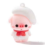 PVC Plastic Cartoon Pendants, Pig, White, 48.5x34x25mm, Hole: 3mm(KY-G017-C02)