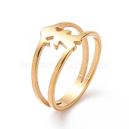 Ion Plating(IP) 201 Stainless Steel Girl Shape Finger Ring, Hollow Wide Ring for Women, Golden, US Size 6 1/2(16.9mm)(RJEW-J051-20G)