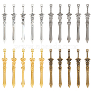 40Pcs 4 Colors Tibetan Style Alloy Big Pendants, Sword, Mixed Color, 70x11x3mm, Hole: 2mm, 10pcs/color(FIND-UN0003-35A)