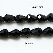 Crystal Glass Beads Strands, Faceted, teardrop, Black, 15x10mm, about 50pcs/strand, 27.1 inch(X-GLAA-D034-15x10mm-14)