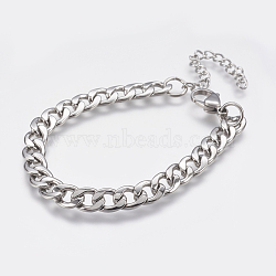 Tarnish Resistant Men's 304 Stainless Steel Curb Chain Bracelets, with Lobster Claw Clasps, Cuban Link Chain Bracelets, Stainless Steel Color, 6-7/8 inch(175mm), 7mm(STAS-I075-49A)