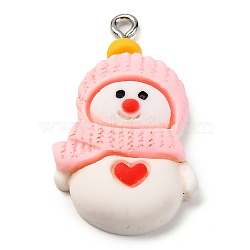 Cartoon Snowman Opaque Resin Pendants, with Platinum Iron Loop, Snowman, 32x19.5x7mm, Hole: 2mm(RESI-S010-01A)