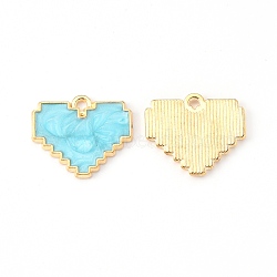 Alloy Enamel European Dangle Charms, Large Hole Pendants, Heart, Antique Silver, Cyan, 29mm, Hole: 5mm(PALLOY-YW012-01)
