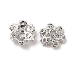 Brass Micro Pave Cubic Zirconia Bead Cap, 6-Petal Flower, Platinum, 9.5x3mm, Hole: 1.5mm(KK-E068-VF845-1)