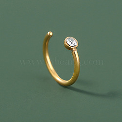 304 Stainless Steel Crystal Rhinestone Hoop Nose Rings, Flat Round, Golden, 10x9mm(WG032BD-08)