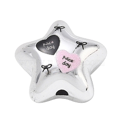 Printed Opaque Acrylic Beads, Star with Heart & Bowknot, 19x20.5x14mm, Hole: 2.5mm(AC-CBA7C46-01A)