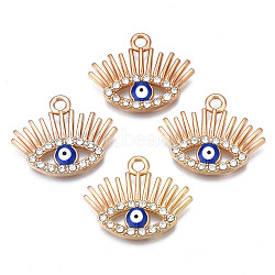 Alloy Enamel Pendants, with Crystal Rhinestone, Light Gold, Cadmium Free & Lead Free, Evil Eye, Medium Blue, 17.5x21.5x2mm, Hole: 2mm(PALLOY-N153-48)