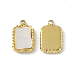 PVD Vacuum Plating 201 Stainless Steel Pendants, Rectangle Charms, with Shell, Real 18K Gold Plated, 11x7x1.5mm, Hole: 1.2mm(STAS-J401-VC796)