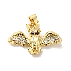 Rack Plating Brass Micro Pave Clear Cubic Zirconia Pendants, Long-Lasting Plated, Cadmium Free & Lead Free, Bird, Real 18K Gold Plated, 18.7x26x5mm, Hole: 3.5x3mm(KK-C047-20A-G)