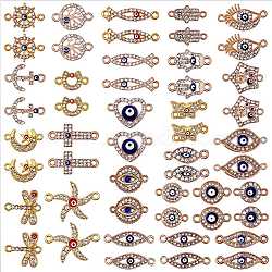 50Pcs 25 Style Alloy Crystal Rhinestone Links, with Enamel and Evil Eye,  Cadmium Free & Lead Free, Mixed Shape, Mixed Color, 2pcs/style, 50pcs/box(FIND-SZ0001-64)
