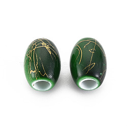 Baking Paint Opaque European Acrylic Beads, Large Hole Beads, Drawbench, Barrel, Dark Green, 13x17.5mm, Hole: 5.5mm, about 299pcs/500g(MACR-S308-15A)