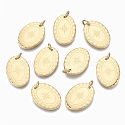 304 Stainless Steel Pendants, with Jump Rings, Oval with Star, Real 14K Gold Plated, 17.5x12.5x2mm, Jump Ring: 5x0.8mm, 3.4mm inner diameter(STAS-S116-025G)