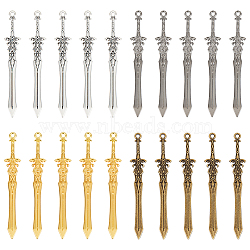 40Pcs 4 Colors Tibetan Style Alloy Big Pendants, Sword, Mixed Color, 70x11x3mm, Hole: 2mm, 10pcs/color(FIND-UN0003-35A)