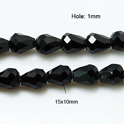 Crystal Glass Beads Strands, Faceted, teardrop, Black, 15x10mm, about 50pcs/strand, 27.1 inch(X-GLAA-D034-15x10mm-14)