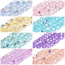 Transparent Glass Beads Strands, Bicone, Half Plated, AB Color Plated, Faceted, Dyed & Hearted, Mixed Color, 4~4.5x3.5~4mm, Hole: 0.8~0.9mm, about 80~82pcs/strand, 12.20~12.40 inch(31~31.5cm)(EGLA-N021-4mm-M)