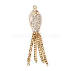 Eco-Friendly Rack Plating Brass Micro Pave Cubic Zirconia Pendants, Long-Lasting Plated, Lead Free & Cadmium Free, Fish, Real 18K Gold Plated, 49x8.5x4mm, Hole: 1mm(KK-F835-04G)