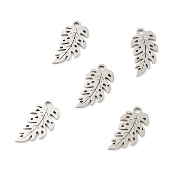 201 Stainless Steel Pendants, Palm Leaf , Stainless Steel Color, 16.5x8.5x1mm, Hole: 1.4mm