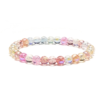 6mm Sparkling Crackle Glass Round Beads Stretch Bracelet, Dainty Bracelet for Teen Girl Women, Colorful, Inner Diameter: 2-1/4 inch(5.6cm), Beads: 6mm