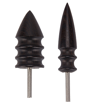 2Pcs 2 Style Bullet Shape Sandalwood Polish Heads, with Stainless Steel Axis, Leathercraft Burnishing Tool, Stainless Steel Color, 6~6.8x1.3~2cm, 1pc/style