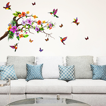 Translucent PVC Self Adhesive Wall Stickers, Waterproof Building Decals for Home Living Room Bedroom Wall Decoration, Hummingbird, 600x380mm, 2 sheets/set