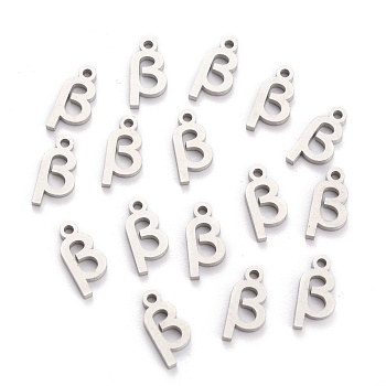 304 Stainless Steel Pendants, Matte Style, Greek Alphabet, Stainless Steel Color, Letter.B, Letter.B: 12x6x1.5mm, Hole: 1.5mm