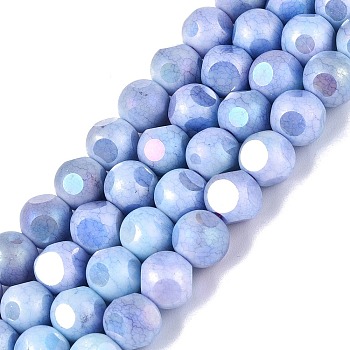 Ombre Effect Dyed Electroplate Opaque Glass Beads Strands, Round, AB Color Plated, Faceted(6 Faceted), Cornflower Blue, 8~8.5mm, Hole: 1~1.2mm, about 47~48pcs/strand, 14.17~14.76 inch(36~37.5cm)