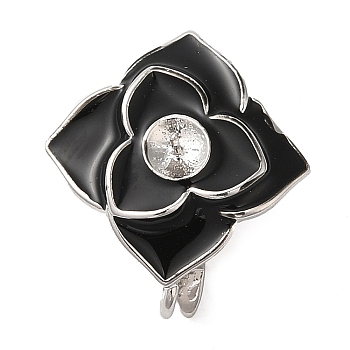 Brass with Black Enamel Fold Over Clasps, Flower, Platinum, 17x15.5x10mm, Hole: 1.5mm