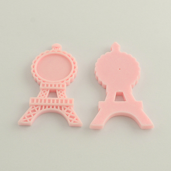 (Defective Closeout Sale: Yellowing), Resin Cabochon Settings, Eiffel Tower, Pink, Tray: 25mm, 71x42.5x5.5mm