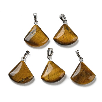 Natural Tiger Eye Pendants, with Platinum Tone Brass Findings, Fan Charms, 21~22x19.5~20x5~6mm, Hole: 6x4mm