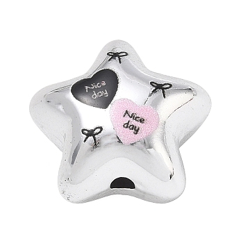 Printed Opaque Acrylic Beads, Star with Heart & Bowknot, 19x20.5x14mm, Hole: 2.5mm