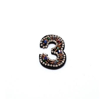 Number Colorful Rhinestone Patches, Sew on Appliques, Costume Accessories, for Clothes, Bag Pants, Shoes, Cellphone Case, Num.3, 49x32x6mm