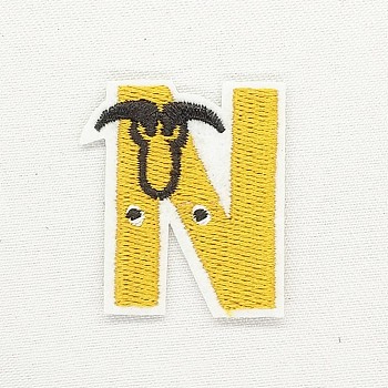 Computerized Embroidery Cloth Iron on/Sew on Patches, Costume Accessories, Appliques, Letter, Yellow, Letter.N, 39x34mm