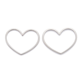 304 Stainless Steel Linking Rings, Heart, Stainless Steel Color, 35.5x44x2mm