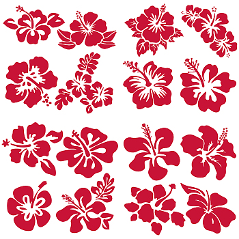 4Pcs 4 Styles PET Waterproof Self-adhesive Car Stickers, Reflective Decals for Car, Motorcycle Decoration, Red, Flower Pattern, 200x200mm, 1pc/style