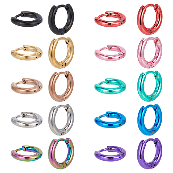 20Pcs 10 Colors 304 Stainless Steel Huggie Hoop Earrings for Women, Mixed Color, 10 Gauge, 11.5x13x2.5mm, 2Pcs/color