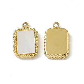 Vacuum Plating 201 Stainless Steel Pendants, Rectangle Charms, with Shell, Real 18K Gold Plated, 11x7x1.5mm, Hole: 1.2mm