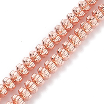 Non-magnetic Synthetic Hematite Beads Strands, Galvanic Plating(Color Retention for 1 Year), Flower, Rose Gold Plated, 5.5x8mm, Hole: 1.2mm, about 73pcs/strand, 15.63 inch(39.7cm)