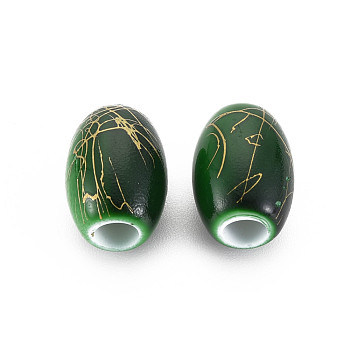 Baking Paint Opaque European Acrylic Beads, Large Hole Beads, Drawbench, Barrel, Dark Green, 13x17.5mm, Hole: 5.5mm, about 299pcs/500g