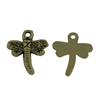 Tibetan Style Dragonfly Alloy Pendants, Cadmium Free & Nickel Free & Lead Free, Antique Bronze, 18x15x2mm, Hole: 2mm, about 1408pcs/1000g