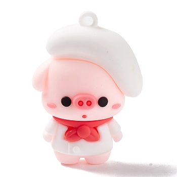 PVC Plastic Cartoon Pendants, Pig, White, 48.5x34x25mm, Hole: 3mm