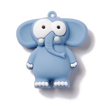 PVC Plastic Cartoon Big Pendants, Elephant, Light Steel Blue, 51x46.5x16.5mm, Hole: 3mm