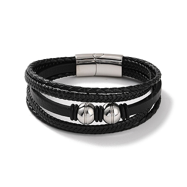 Black Round Imitation Leather Bracelets