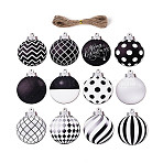 12Pcs UV Single Face Printed Wood Pendant Decorations, Flat Round, Jute Rope Hanging Decorations, Laser Cut Wood Shapes, Black, 79x64x2mm, Hole: 2.5mm(WOOD-N020-41)